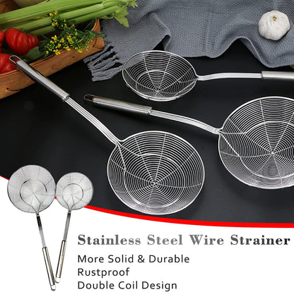 Tenta Solid Stainless Steel Spider Strainer Skimmer Ladle for Cooking and Frying, Kitchen Utensils Wire Strainer Pasta Strainer Spoon Hot Pot Fat Skimmer Spoon Set of 3