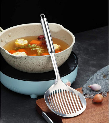 Tenta Solid Stainless Steel Spider Strainer Skimmer Ladle for Cooking and Frying, Kitchen Utensils Wire Strainer Pasta Strainer Spoon Hot Pot Fat Skimmer Spoon Set of 3
