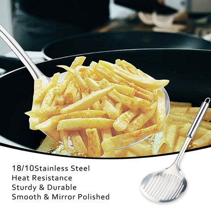 Tenta Solid Stainless Steel Spider Strainer Skimmer Ladle for Cooking and Frying, Kitchen Utensils Wire Strainer Pasta Strainer Spoon Hot Pot Fat Skimmer Spoon Set of 3