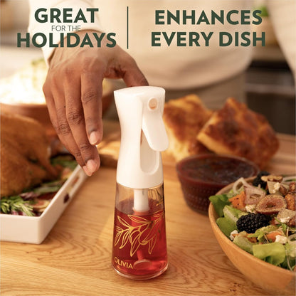 OLIVIA SIGNATURE Oil Sprayer, 2 Pack 200ml Glass, White | Portion control mist for air fryer, salad, BBQ, refillable & reusable, fine mist olive oil kitchen sprayer, anti-drip