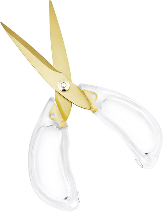 8.27-Inch Golden Kitchen Shears, Titanium-Coated Stainless Steel Cooking Scissors, Dishwasher Safe Utility Meat Scissors with Acrylic Handle