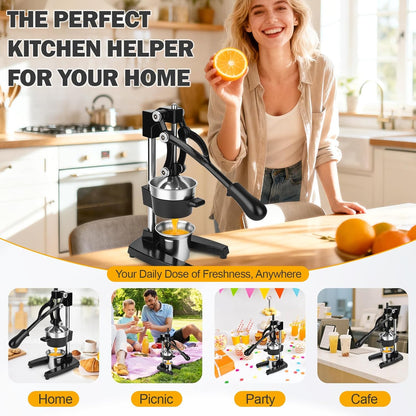 Lemon Squeezer Manual Citrus Juicer Press, Heavy Duty Cast Iron Orange Juicer with Stainless Steel Cone, Commercial Lever Juice Press for Lemon, Lime & Citrus Fruits, Easy to Clean