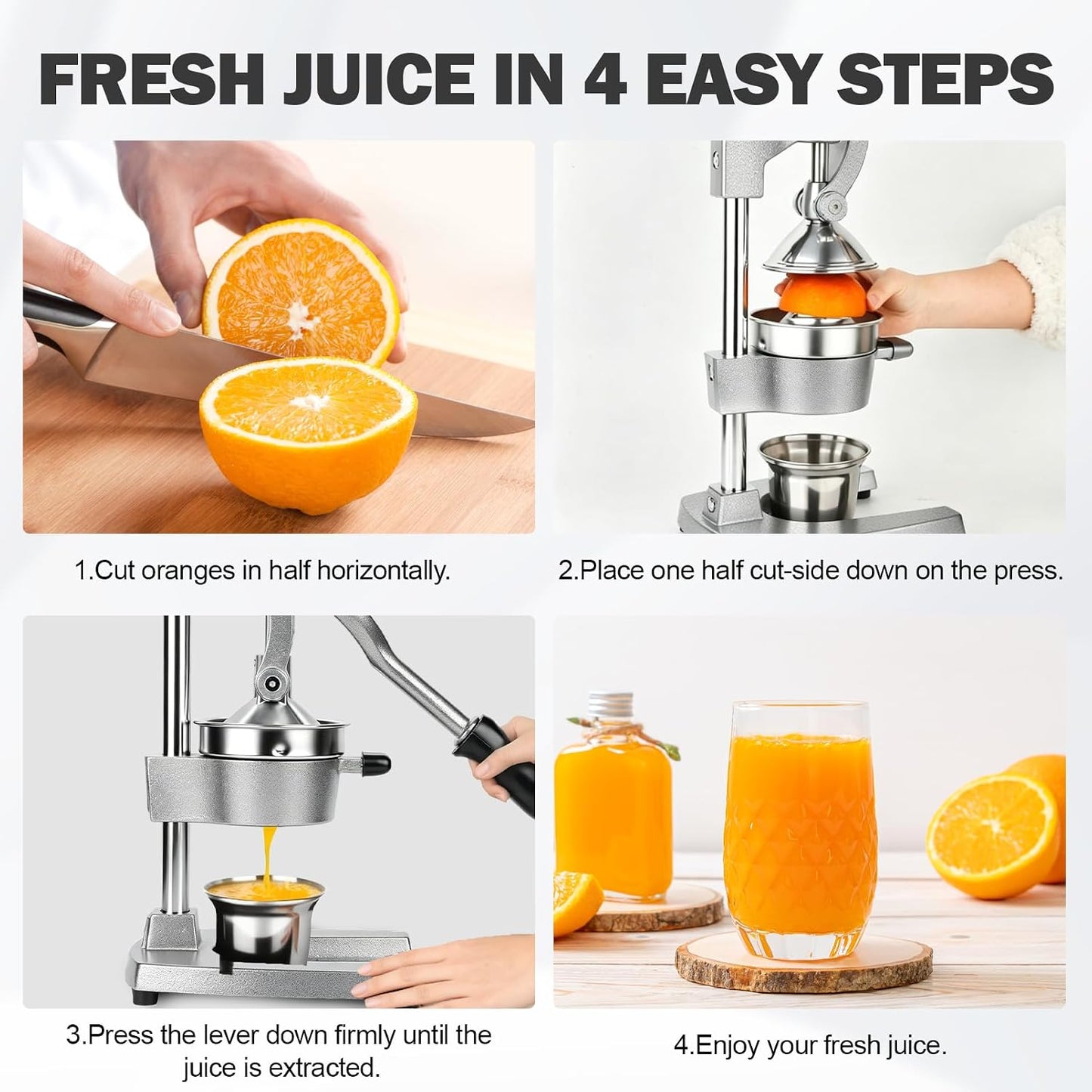 Lemon Squeezer Manual Citrus Juicer Press, Heavy Duty Cast Iron Orange Juicer with Stainless Steel Cone, Commercial Lever Juice Press for Lemon, Lime & Citrus Fruits, Easy to Clean