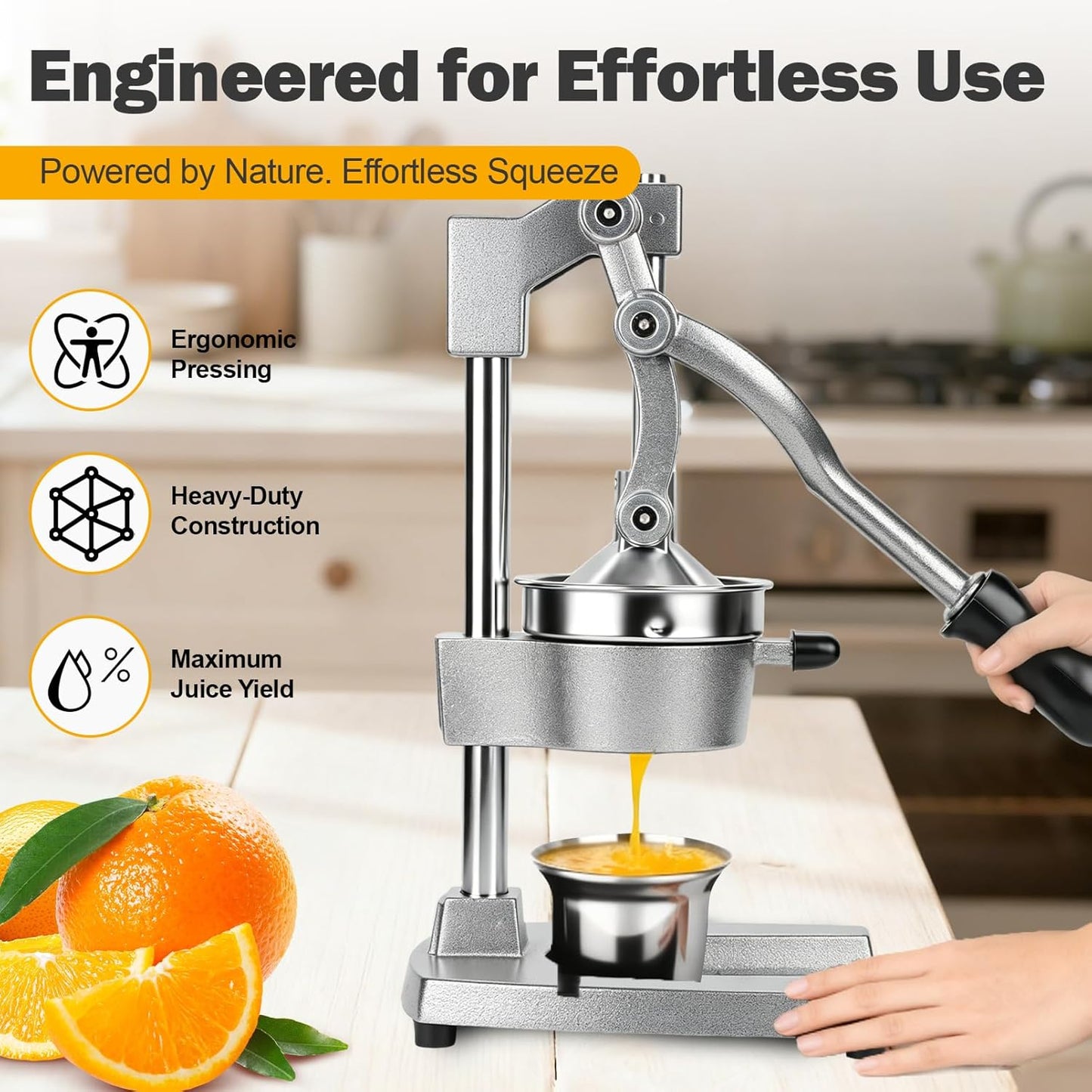 Lemon Squeezer Manual Citrus Juicer Press, Heavy Duty Cast Iron Orange Juicer with Stainless Steel Cone, Commercial Lever Juice Press for Lemon, Lime & Citrus Fruits, Easy to Clean