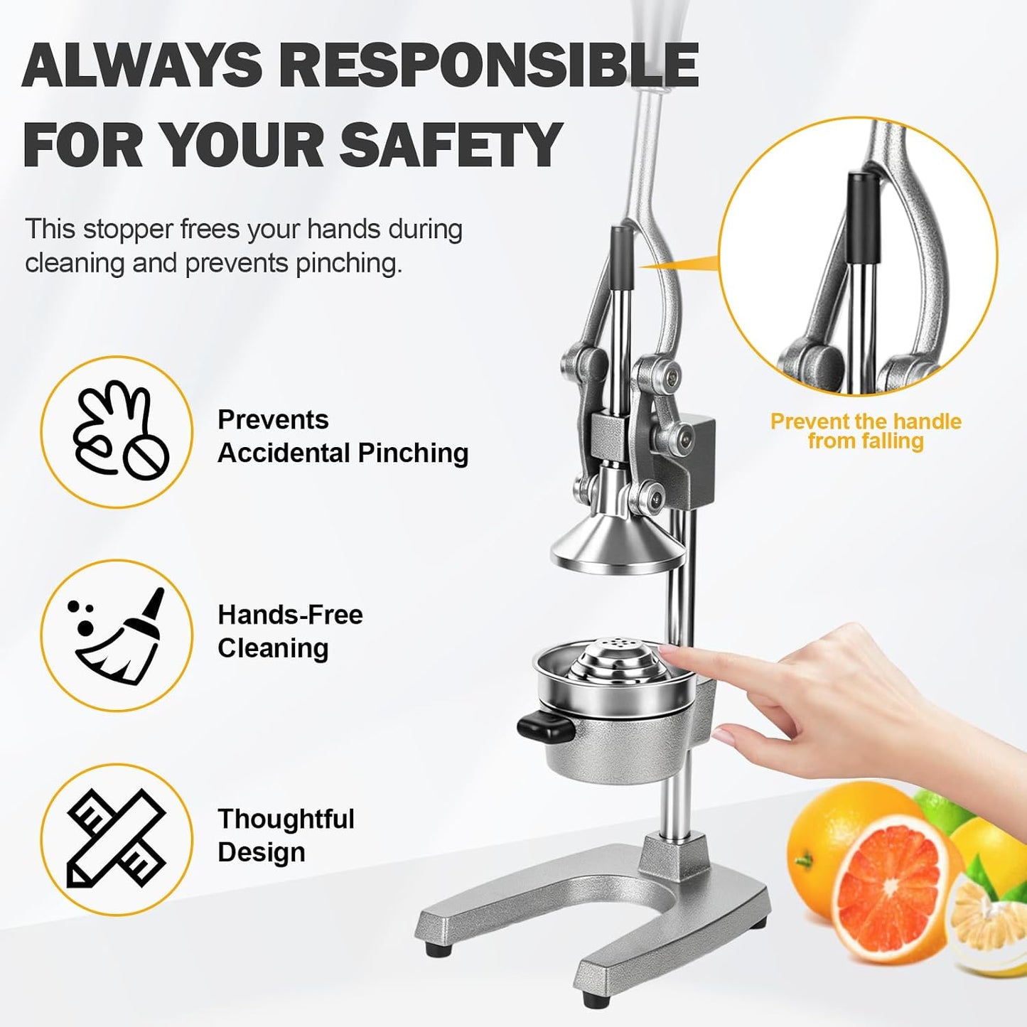 Lemon Squeezer Manual Citrus Juicer Press, Heavy Duty Cast Iron Orange Juicer with Stainless Steel Cone, Commercial Lever Juice Press for Lemon, Lime & Citrus Fruits, Easy to Clean