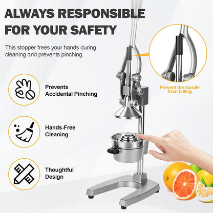 Lemon Squeezer Manual Citrus Juicer Press, Heavy Duty Cast Iron Orange Juicer with Stainless Steel Cone, Commercial Lever Juice Press for Lemon, Lime & Citrus Fruits, Easy to Clean