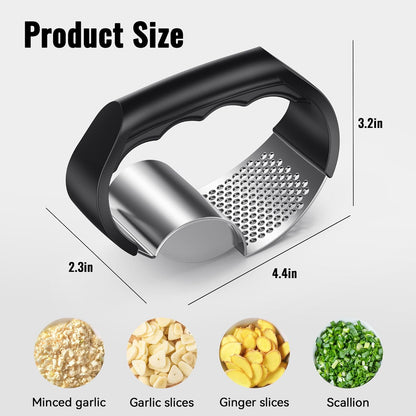 Garlic Press Rocker - Stainless Steel Garlic Crusher, 2-in-1 Easy Kitchen Gadget for Effortless Smashing