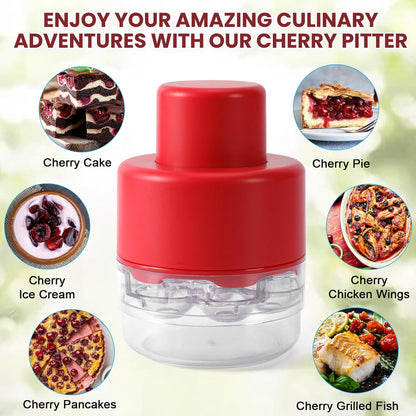 7-IN-1 Large Cherry Pitter Tool - Portable Cherry Corer Pitter with Ergonomic Push Design - Easy to Use for Making Cherry Jam - Pit 7 Cherries at Once, Saving Time & Effort - Red
