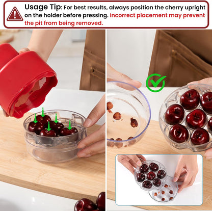 7-IN-1 Large Cherry Pitter Tool - Portable Cherry Corer Pitter with Ergonomic Push Design - Easy to Use for Making Cherry Jam - Pit 7 Cherries at Once, Saving Time & Effort - Red