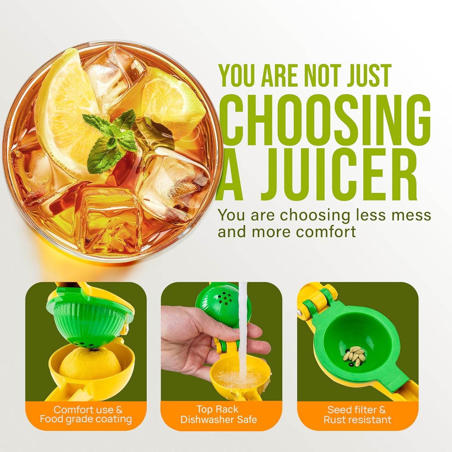 Zulay Metal 2-In-1 Lemon Squeezer Manual - Sturdy, Max Extraction Hand Juicer Lemon Squeezer Gets Every Last Drop - Easy to Clean & Use Citrus Juicer-Yellow/Green