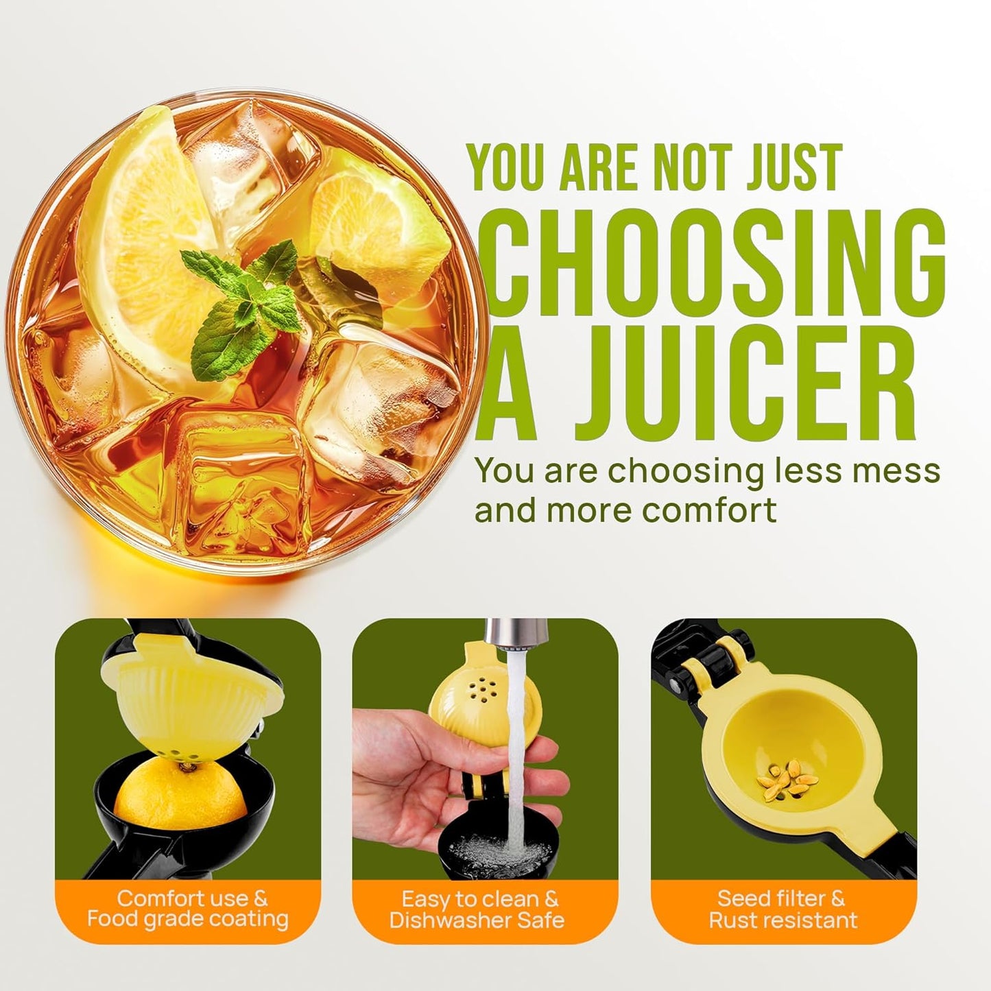 Zulay Metal 2-In-1 Lemon Squeezer Manual - Sturdy, Max Extraction Hand Juicer Lemon Squeezer Gets Every Last Drop - Easy to Clean & Use Citrus Juicer-Yellow/Green