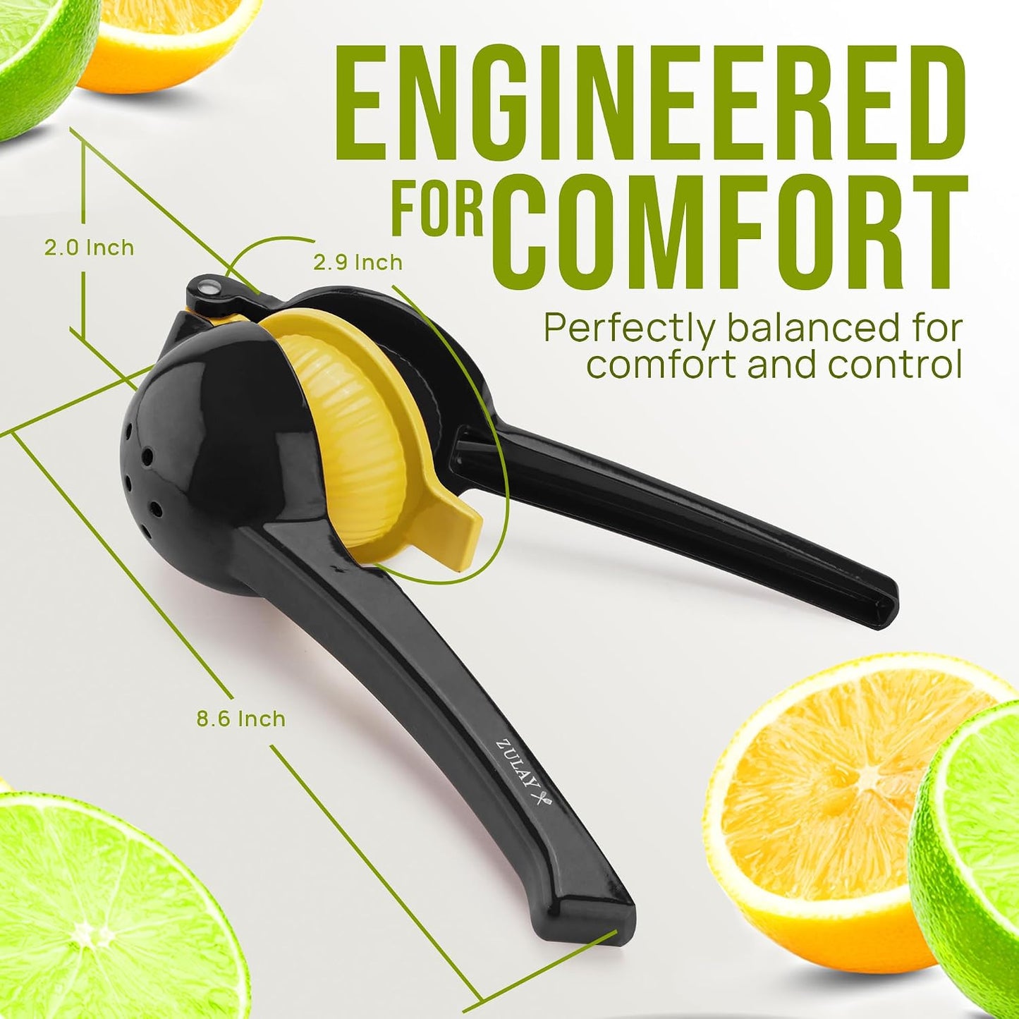 Zulay Metal 2-In-1 Lemon Squeezer Manual - Sturdy, Max Extraction Hand Juicer Lemon Squeezer Gets Every Last Drop - Easy to Clean & Use Citrus Juicer-Yellow/Green