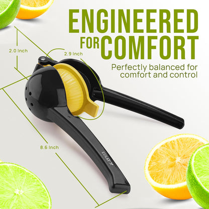 Zulay Metal 2-In-1 Lemon Squeezer Manual - Sturdy, Max Extraction Hand Juicer Lemon Squeezer Gets Every Last Drop - Easy to Clean & Use Citrus Juicer-Yellow/Green