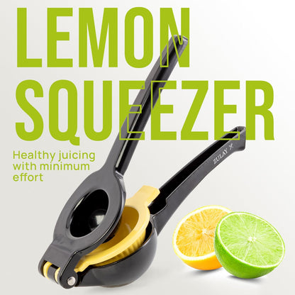 Zulay Metal 2-In-1 Lemon Squeezer Manual - Sturdy, Max Extraction Hand Juicer Lemon Squeezer Gets Every Last Drop - Easy to Clean & Use Citrus Juicer-Yellow/Green