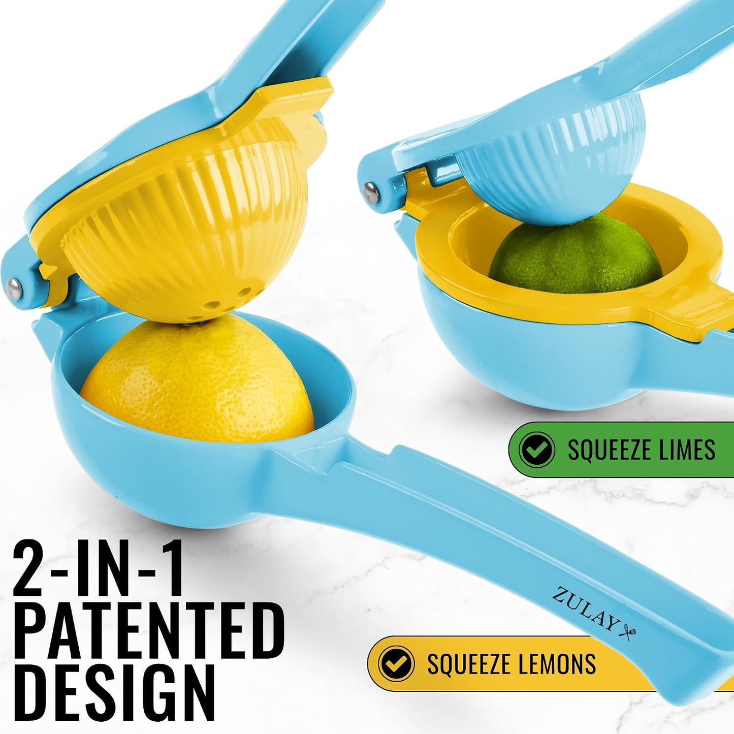 Zulay Metal 2-In-1 Lemon Squeezer Manual - Sturdy, Max Extraction Hand Juicer Lemon Squeezer Gets Every Last Drop - Easy to Clean & Use Citrus Juicer-Yellow/Green