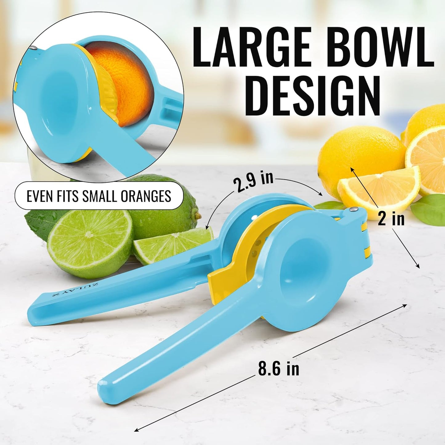 Zulay Metal 2-In-1 Lemon Squeezer Manual - Sturdy, Max Extraction Hand Juicer Lemon Squeezer Gets Every Last Drop - Easy to Clean & Use Citrus Juicer-Yellow/Green
