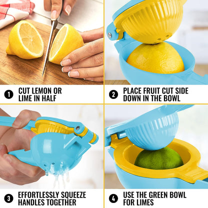 Zulay Metal 2-In-1 Lemon Squeezer Manual - Sturdy, Max Extraction Hand Juicer Lemon Squeezer Gets Every Last Drop - Easy to Clean & Use Citrus Juicer-Yellow/Green