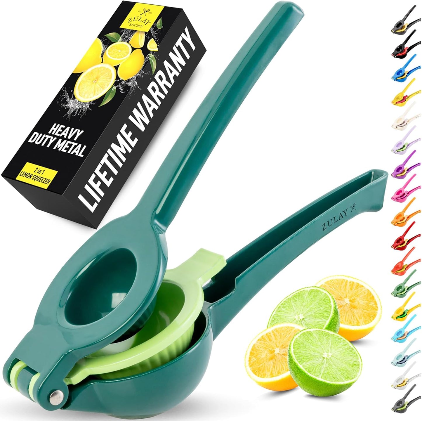 Zulay Metal 2-In-1 Lemon Squeezer Manual - Sturdy, Max Extraction Hand Juicer Lemon Squeezer Gets Every Last Drop - Easy to Clean & Use Citrus Juicer-Yellow/Green