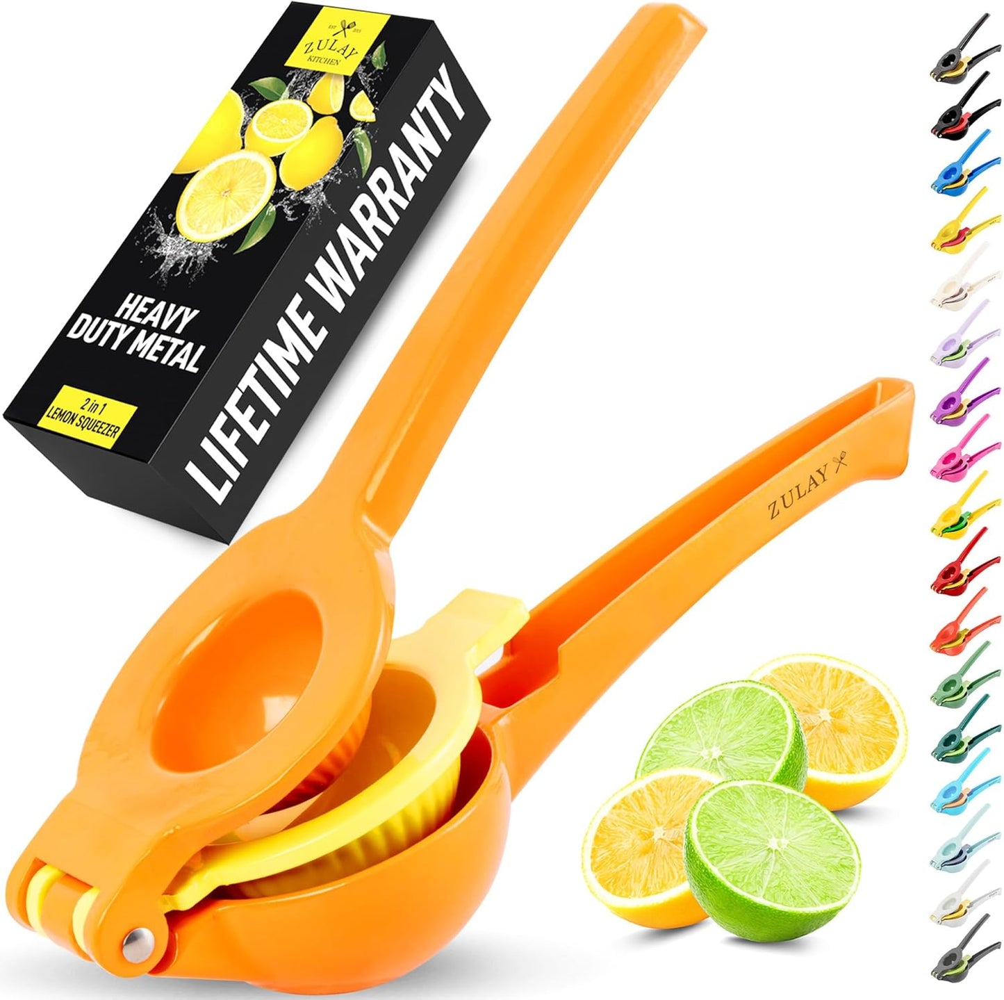 Zulay Metal 2-In-1 Lemon Squeezer Manual - Sturdy, Max Extraction Hand Juicer Lemon Squeezer Gets Every Last Drop - Easy to Clean & Use Citrus Juicer-Yellow/Green