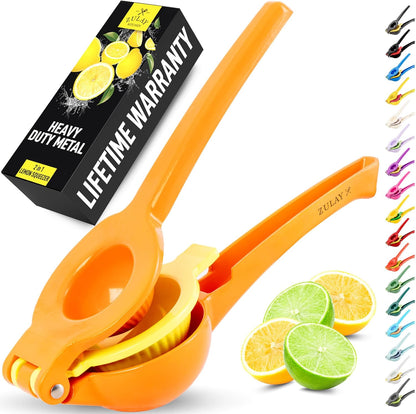 Zulay Metal 2-In-1 Lemon Squeezer Manual - Sturdy, Max Extraction Hand Juicer Lemon Squeezer Gets Every Last Drop - Easy to Clean & Use Citrus Juicer-Yellow/Green