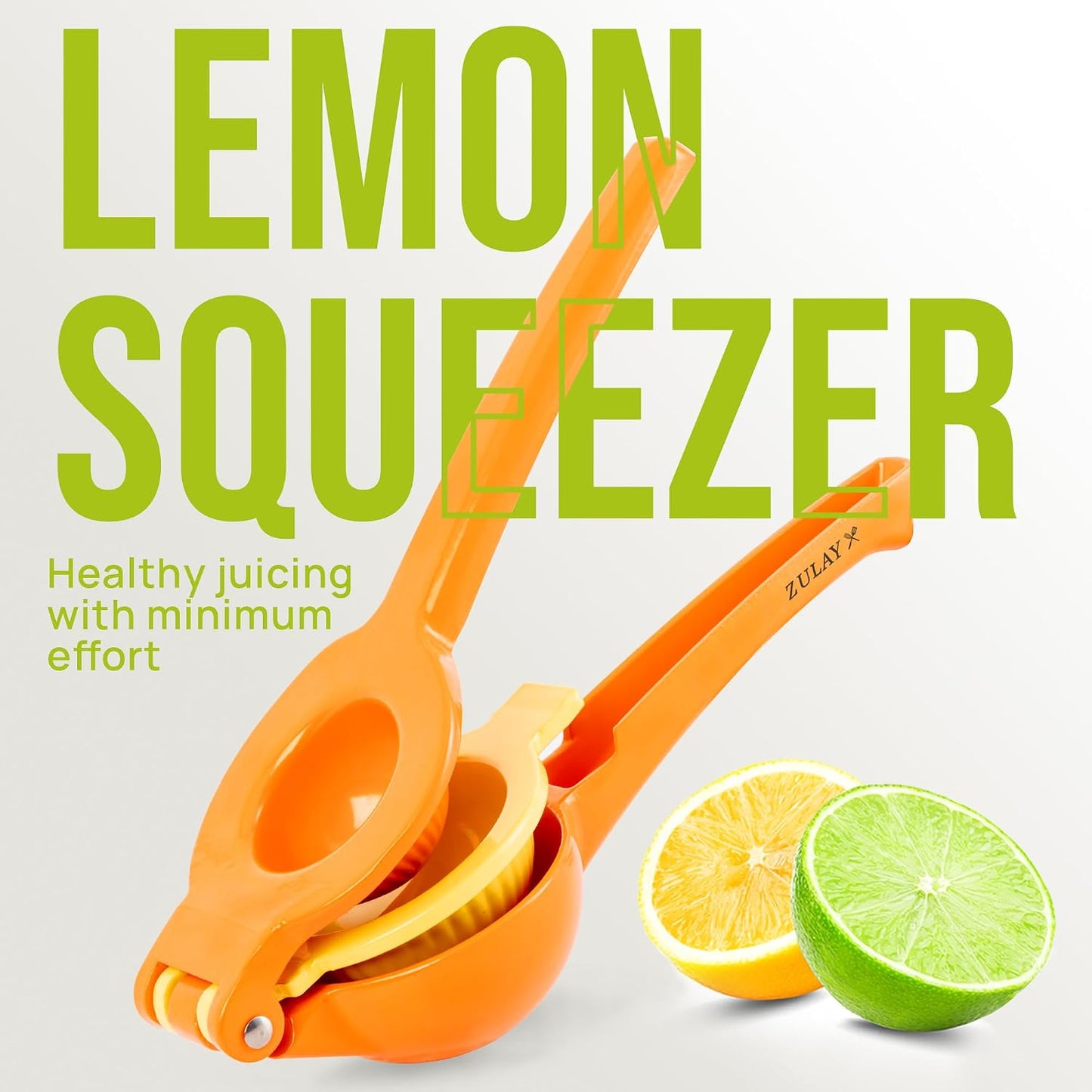 Zulay Metal 2-In-1 Lemon Squeezer Manual - Sturdy, Max Extraction Hand Juicer Lemon Squeezer Gets Every Last Drop - Easy to Clean & Use Citrus Juicer-Yellow/Green