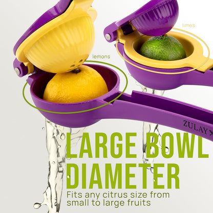 Zulay Metal 2-In-1 Lemon Squeezer Manual - Sturdy, Max Extraction Hand Juicer Lemon Squeezer Gets Every Last Drop - Easy to Clean & Use Citrus Juicer-Yellow/Green