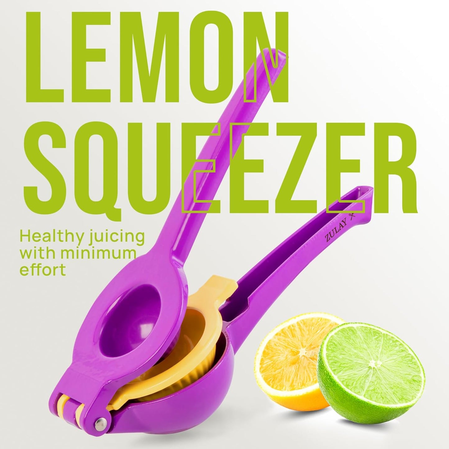 Zulay Metal 2-In-1 Lemon Squeezer Manual - Sturdy, Max Extraction Hand Juicer Lemon Squeezer Gets Every Last Drop - Easy to Clean & Use Citrus Juicer-Yellow/Green