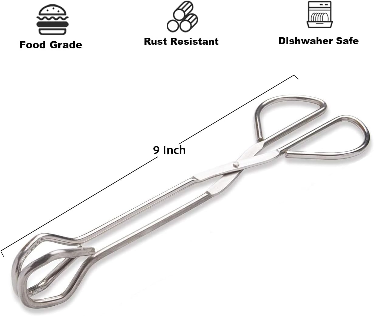 9-Inch Heavy Duty Stainless Steel Kitchen Tongs - Comfortable Ergonomic Grip, Scissor Design, Heat Resistant for BBQ and Cooking