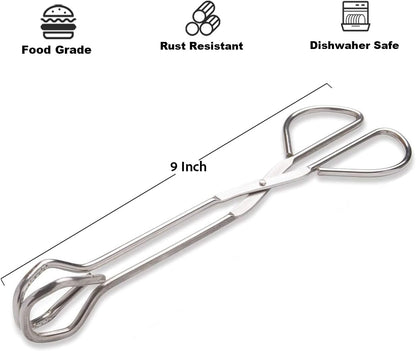9-Inch Heavy Duty Stainless Steel Kitchen Tongs - Comfortable Ergonomic Grip, Scissor Design, Heat Resistant for BBQ and Cooking