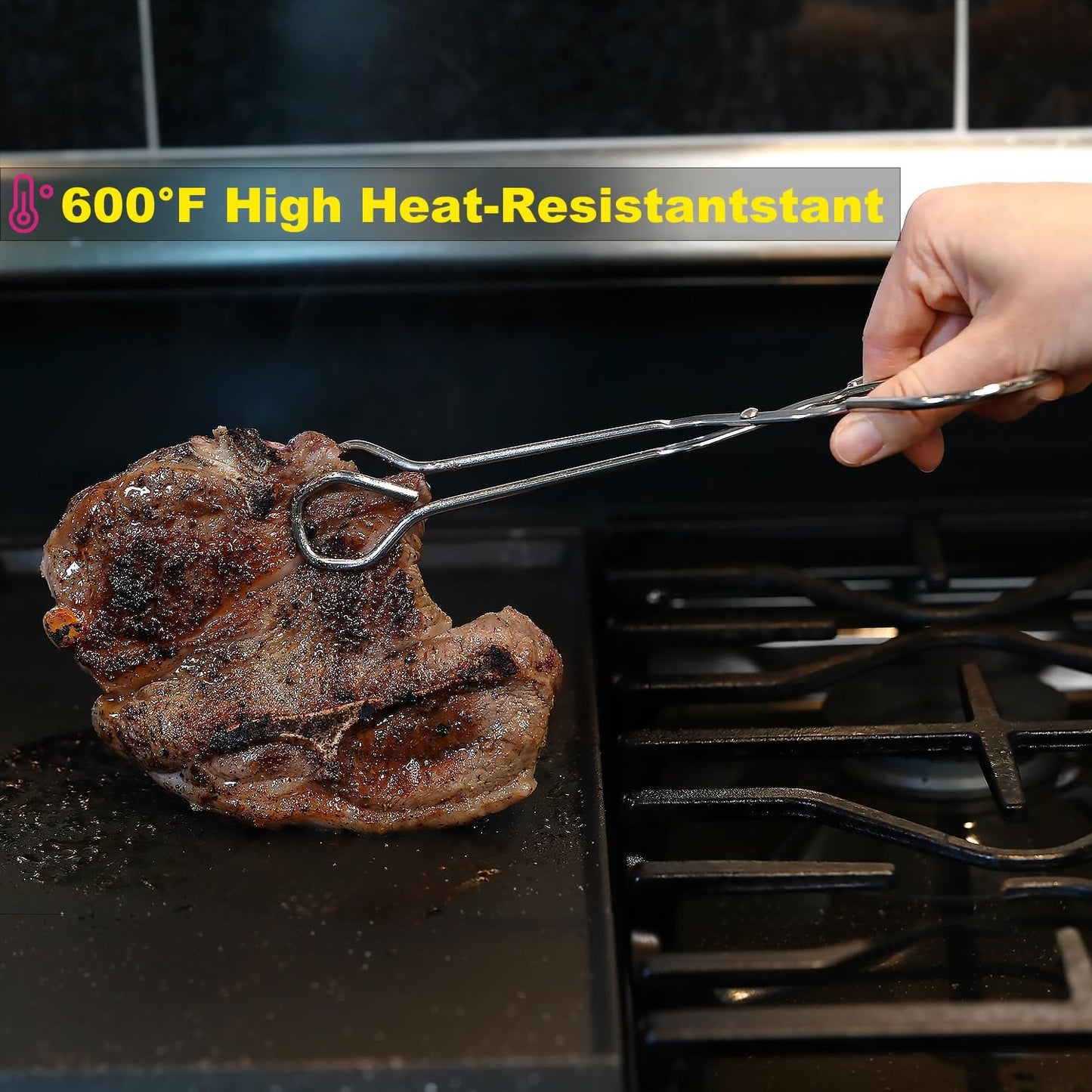 9-Inch Heavy Duty Stainless Steel Kitchen Tongs - Comfortable Ergonomic Grip, Scissor Design, Heat Resistant for BBQ and Cooking
