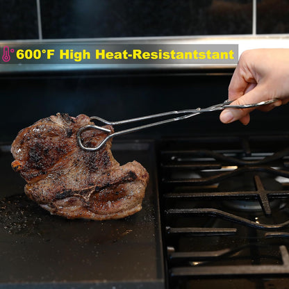 9-Inch Heavy Duty Stainless Steel Kitchen Tongs - Comfortable Ergonomic Grip, Scissor Design, Heat Resistant for BBQ and Cooking