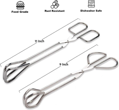9-Inch Heavy Duty Stainless Steel Kitchen Tongs - Comfortable Ergonomic Grip, Scissor Design, Heat Resistant for BBQ and Cooking