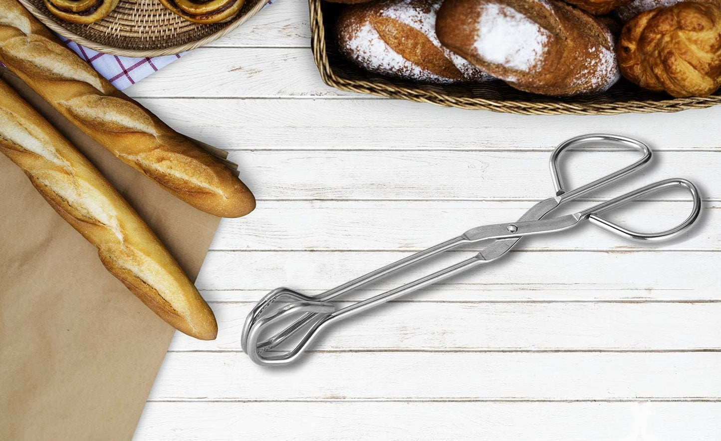 9-Inch Heavy Duty Stainless Steel Kitchen Tongs - Comfortable Ergonomic Grip, Scissor Design, Heat Resistant for BBQ and Cooking