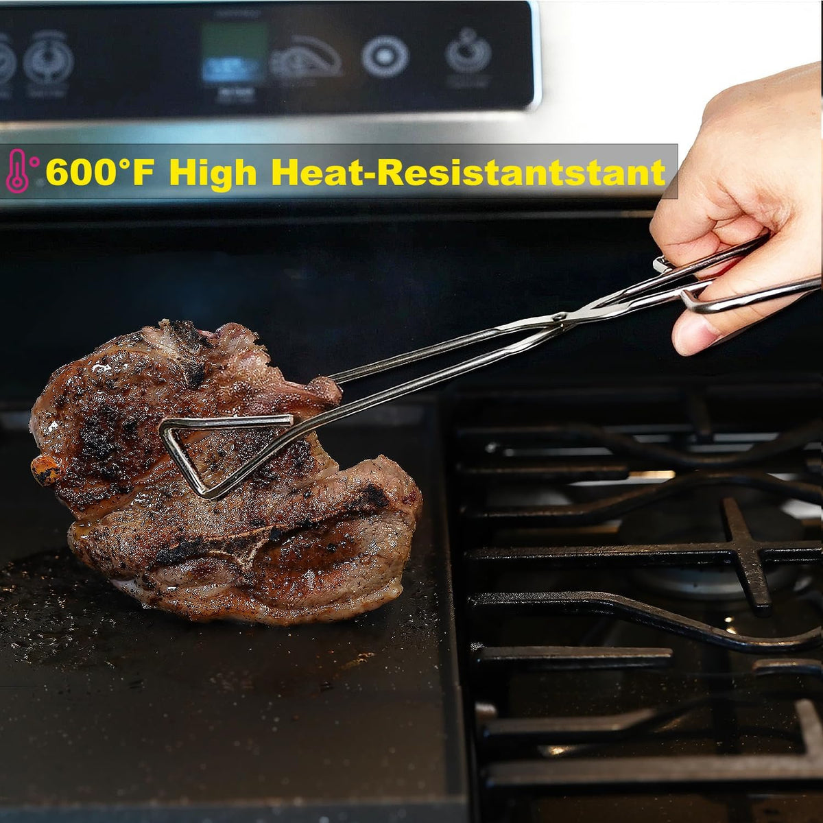 9-Inch Heavy Duty Stainless Steel Kitchen Tongs - Comfortable Ergonomic Grip, Scissor Design, Heat Resistant for BBQ and Cooking