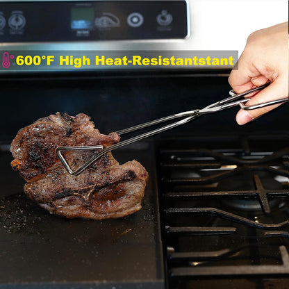 9-Inch Heavy Duty Stainless Steel Kitchen Tongs - Comfortable Ergonomic Grip, Scissor Design, Heat Resistant for BBQ and Cooking