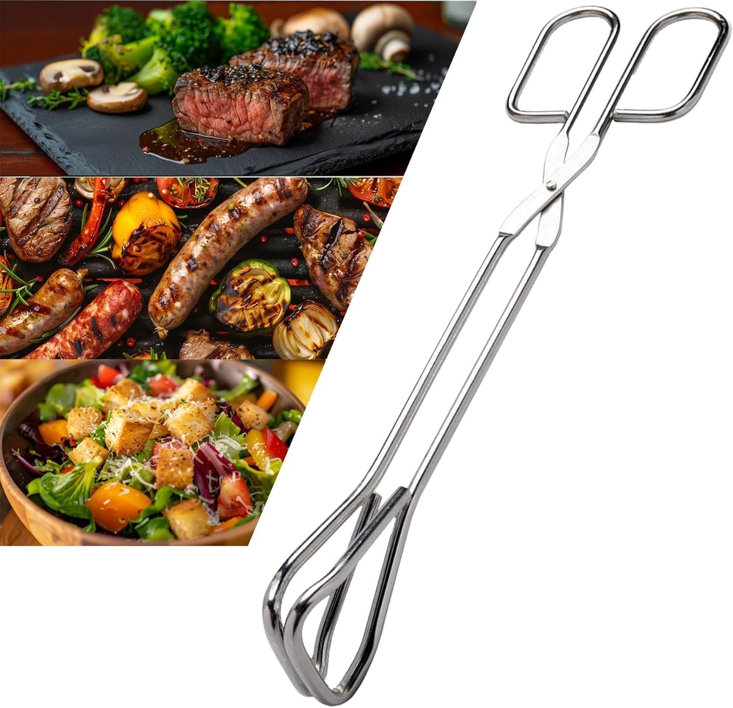 9-Inch Heavy Duty Stainless Steel Kitchen Tongs - Comfortable Ergonomic Grip, Scissor Design, Heat Resistant for BBQ and Cooking