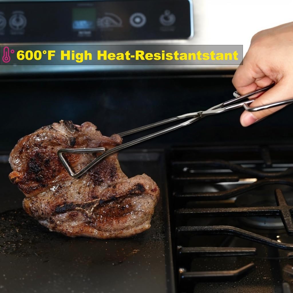 9-Inch Heavy Duty Stainless Steel Kitchen Tongs - Comfortable Ergonomic Grip, Scissor Design, Heat Resistant for BBQ and Cooking