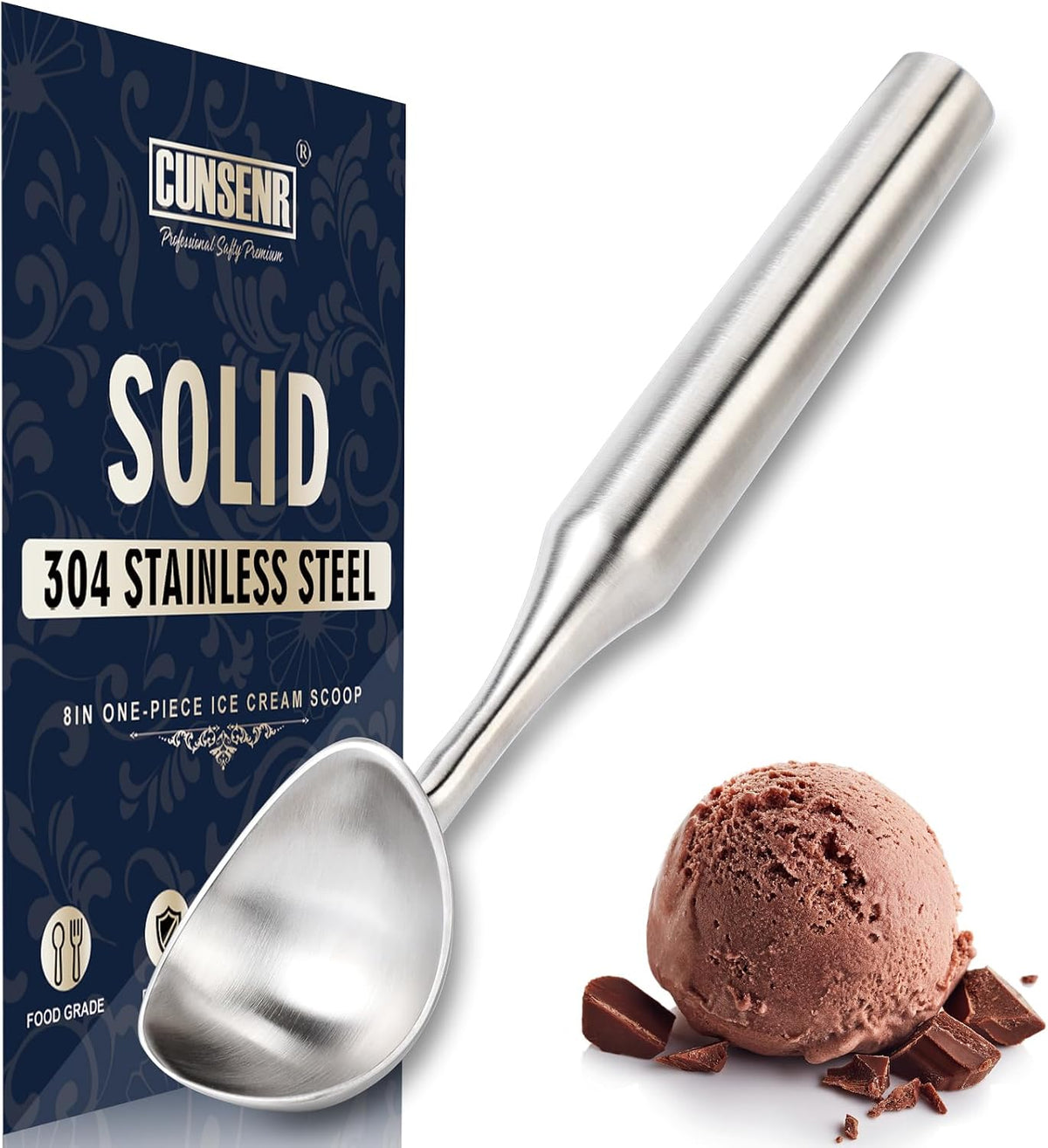 Stainless Steel Ice Cream Scoop, Heavy Duty Ice Cream Scooper