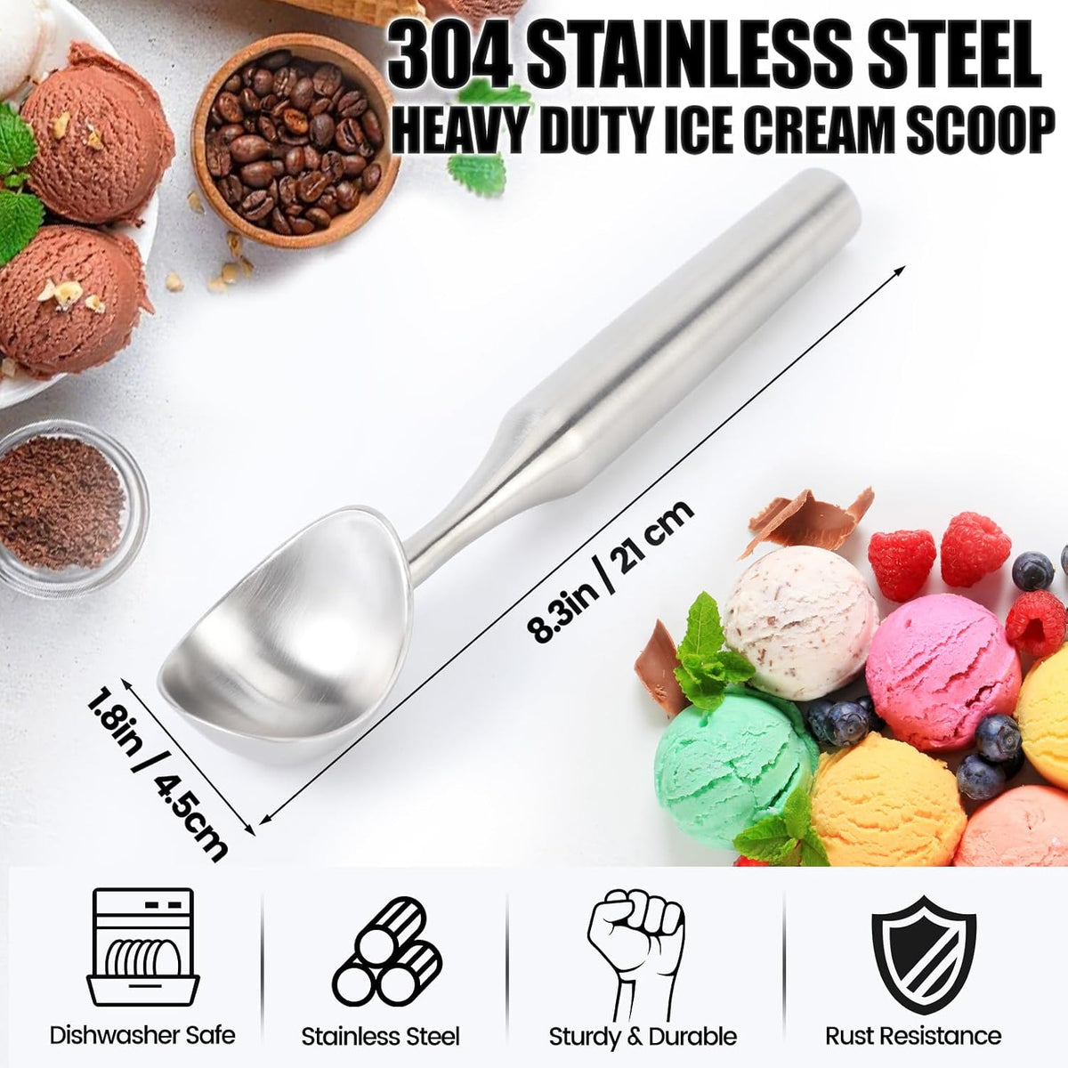 Stainless Steel Ice Cream Scoop, Heavy Duty Ice Cream Scooper