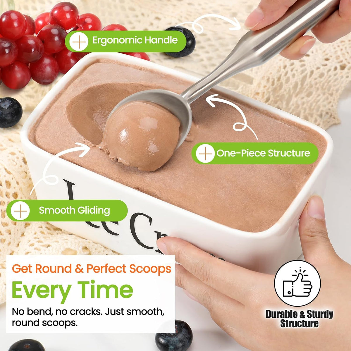 Stainless Steel Ice Cream Scoop, Heavy Duty Ice Cream Scooper
