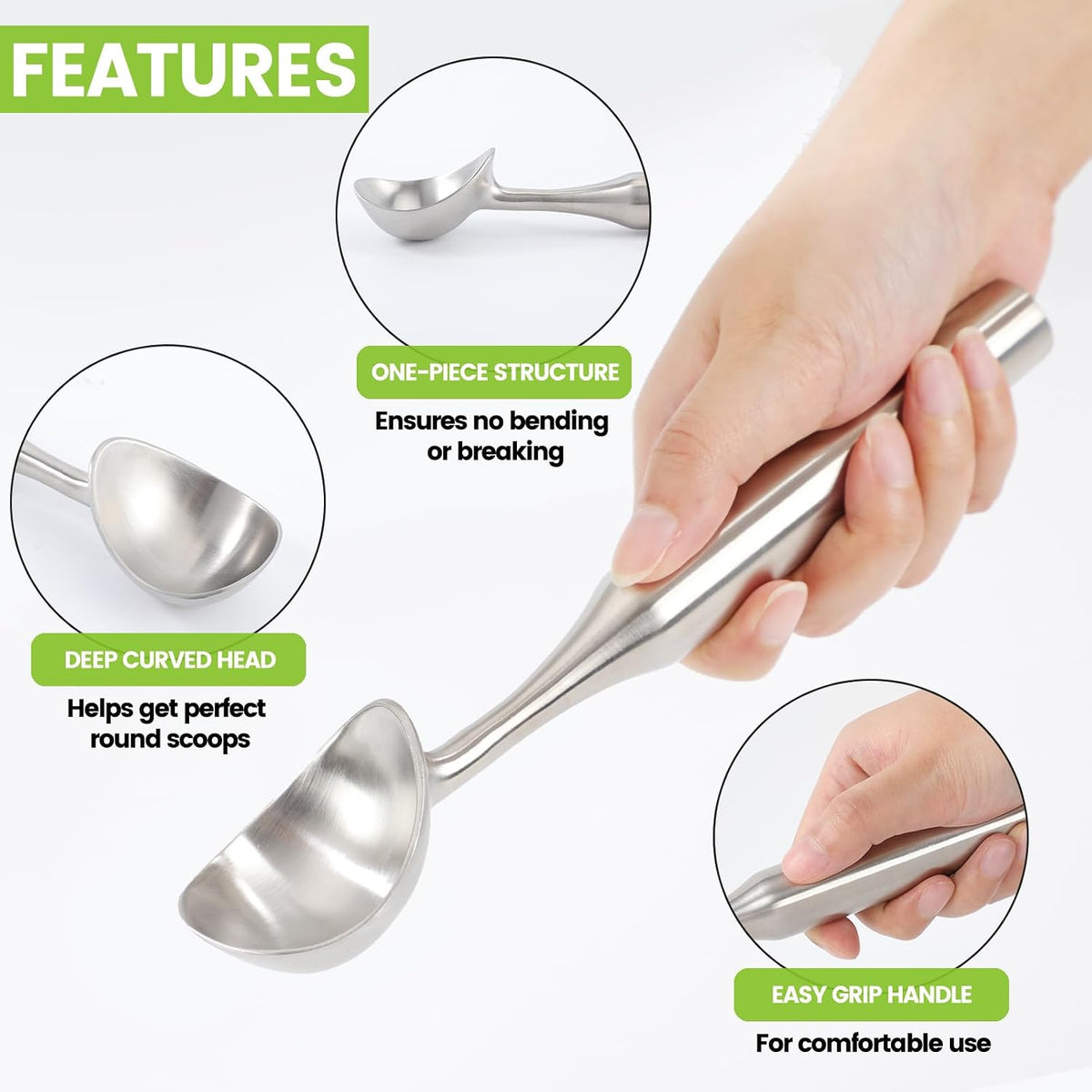 Stainless Steel Ice Cream Scoop, Heavy Duty Ice Cream Scooper