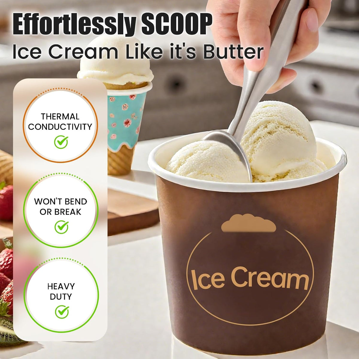 Stainless Steel Ice Cream Scoop, Heavy Duty Ice Cream Scooper