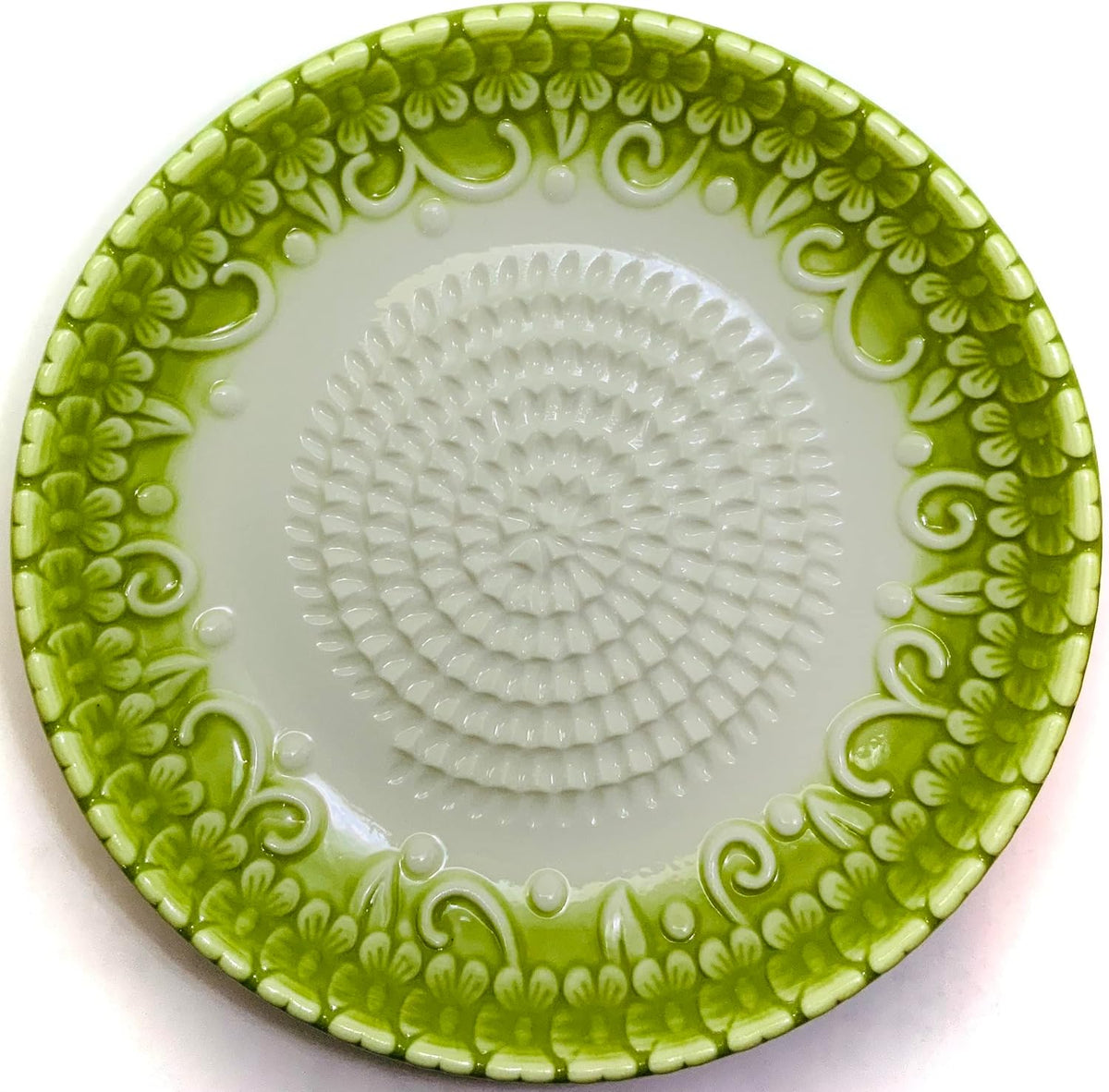 Premium Ceramic Garlic Grater Plate Set - Green Embossed