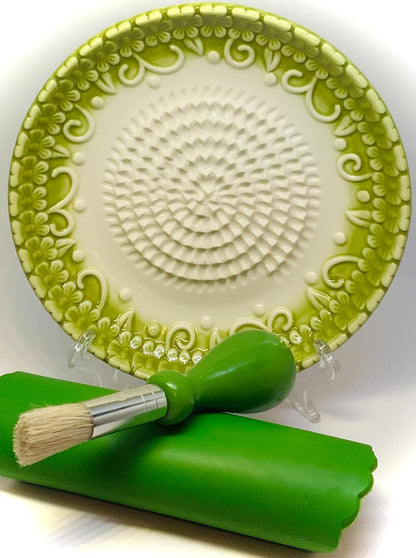 Premium Ceramic Garlic Grater Plate Set - Green Embossed