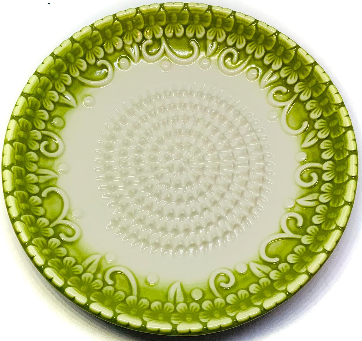 Premium Ceramic Garlic Grater Plate Set - Green Embossed