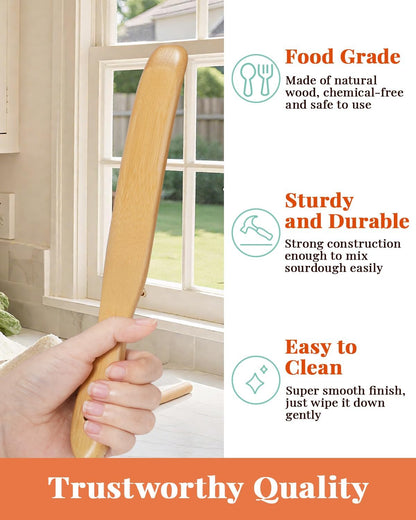 3Pcs Skinny Spurtle for Sourdough Starter, Wooden Spurtle Spatula for Cooking, Spreading, Reaching Bottom of Jar, Dough Whisk and Sour Dough Tools, Spurtles Kitchen Tools Wooden for Baking Lovers