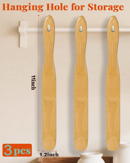 3Pcs Skinny Spurtle for Sourdough Starter, Wooden Spurtle Spatula for Cooking, Spreading, Reaching Bottom of Jar, Dough Whisk and Sour Dough Tools, Spurtles Kitchen Tools Wooden for Baking Lovers