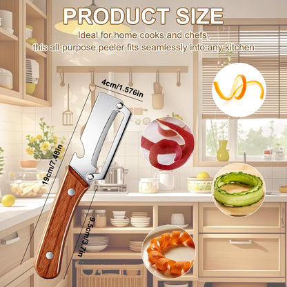 2Pcs Multi-Functional Vegetable Peeler,Wooden Kitchen Tool with Bottle Opener,Ultra-Sharp Stainless Steel Peelers for For Vegetables Fruits