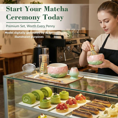 Mint Pink 8Pcs Matcha Whisk & Bowl Starter Kit Microwave Safe Chawan | Complete matcha supplies for beginners microwave safe bowl silky froth floral package ideal for daily use and gifting