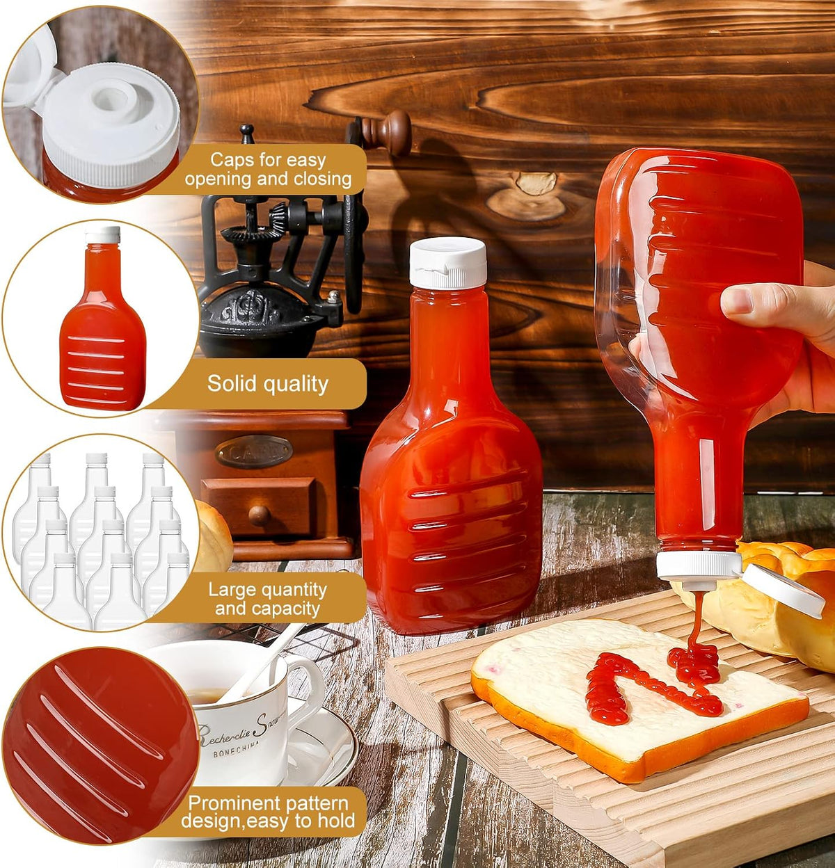 30 Pack 16oz Clear Plastic Salad Dressing Bottles Bulk Empty Squeeze Bottle with White Flip Top Cap for BBQ Condiment Sauce Ketchup Salad Dressing